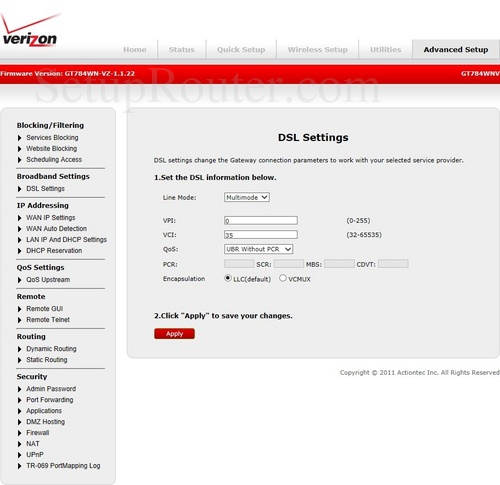 Actiontec GT784WNV Screenshots
