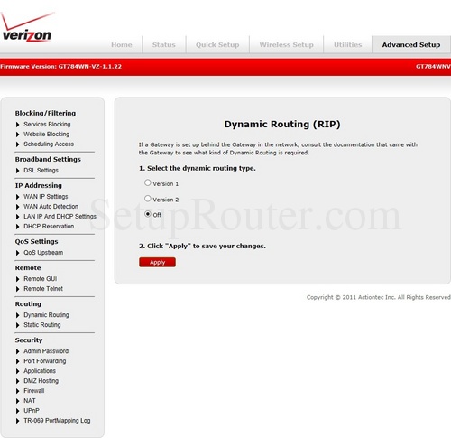 Actiontec GT784WNV Screenshots