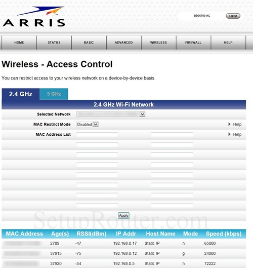 Arris SBG6700-AC Screenshots