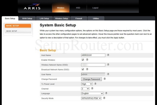 Setup WiFi on the Arris TG862G-NA