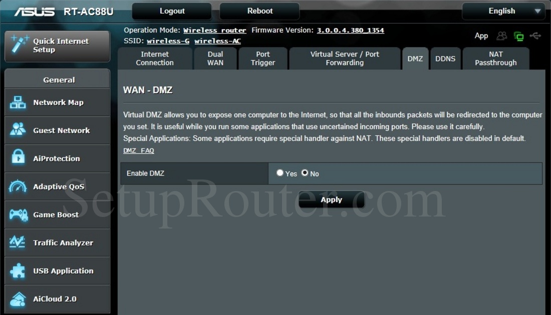 Asus RTAC88U Screenshot DMZ