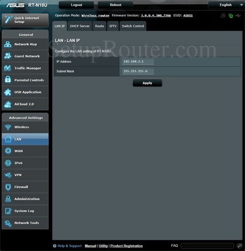 How to change the ip address of the Asus RTN18U