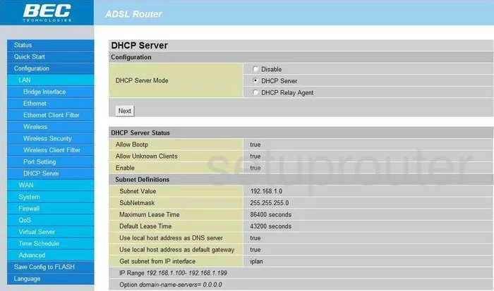 router DHCP lan mac address binding internet settings