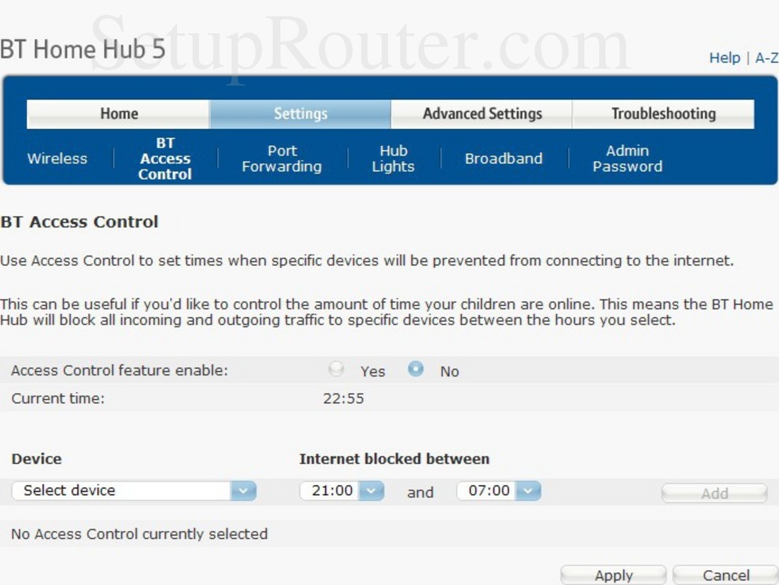 BT Home Hub 5 Screenshot BTAccessControl