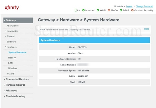 Cisco DPC3939 XFINITY Screenshots