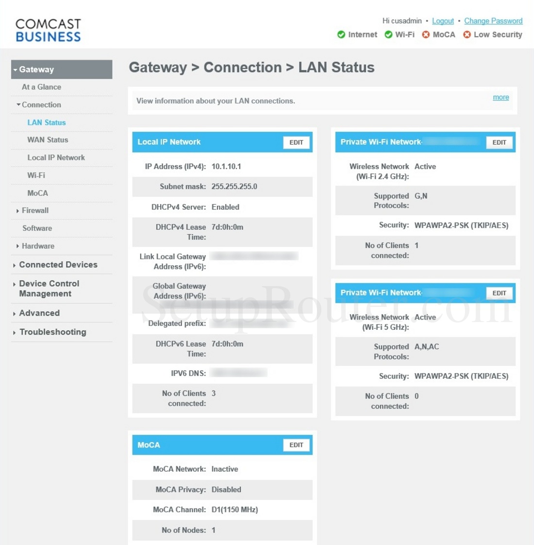 Cisco DPC3941B Screenshot LANStatus