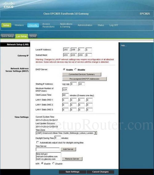 How to change the DNS settings on the Cisco EPC3825