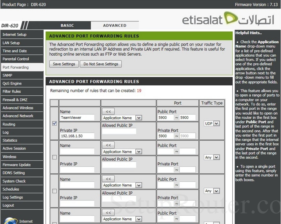 Dlink DIR620 Etisalat Screenshot PortForwarding