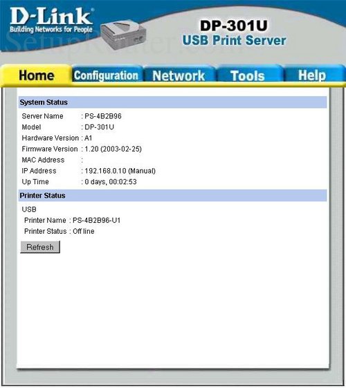 How to change the ip address of the Dlink DP301U