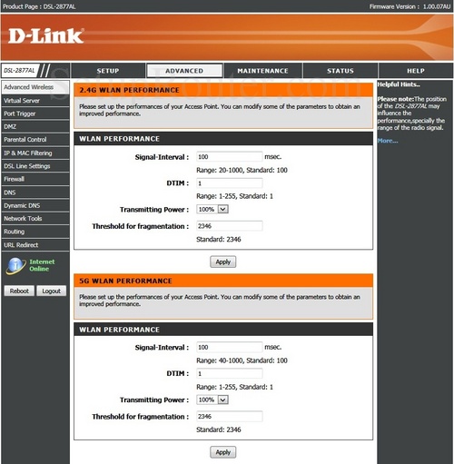 Dlink DSL2877AL Screenshots