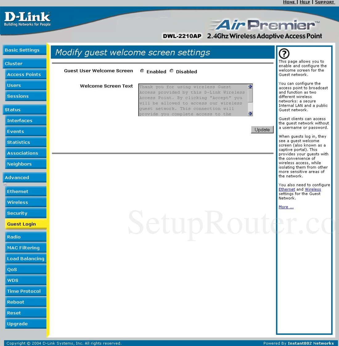 Keywords on The Dlink DWL-2210AP Advanced - Guest Login Screenshot