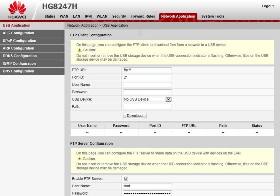 Huawei HG8247H Screenshot USBApplication