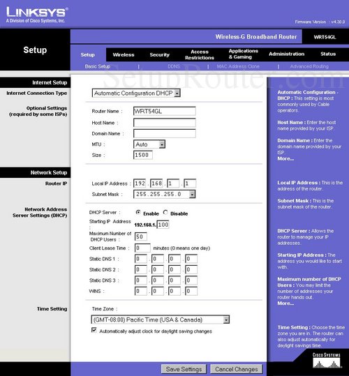 How to change the DNS settings on the Linksys WRT54GL