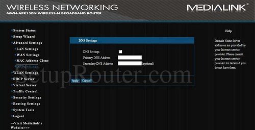 How to change the DNS settings on the MediaLink MWN-WAPR150N