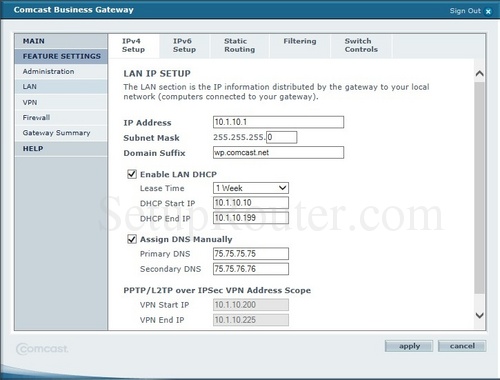 How to change the ip address of the Netgear CG3000DCR Comcast