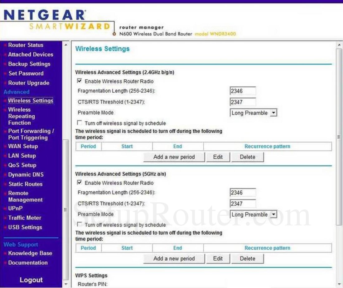 Netgear WNDR3400 Screenshot Advanced Wireless Settings