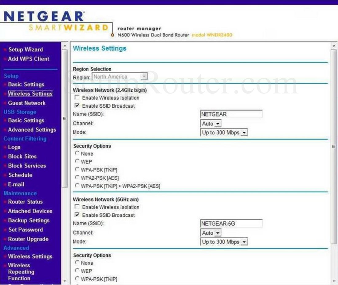 Netgear WNDR3400 Screenshot Wireless Settings