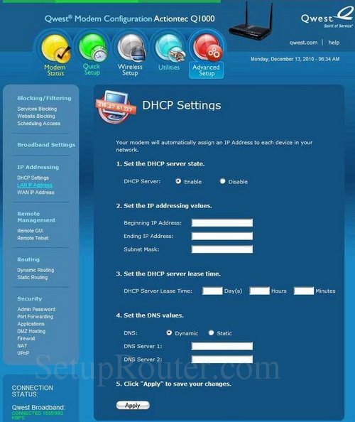How to change the DNS settings on the Qwest Q1000