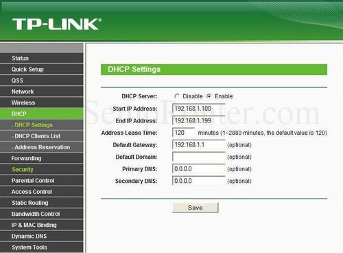 tp link extender dhcp settings