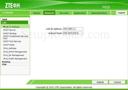 change ip address in zte router