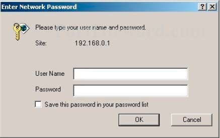 Linksys WRT54G login screen