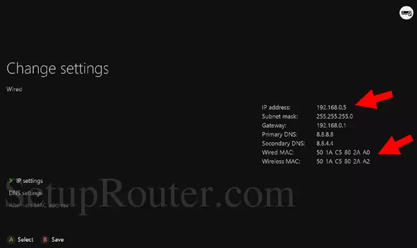 xbox one advanced settings ip address mac address arrows
