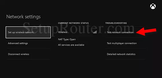 xbox one network settings test connection arrow
