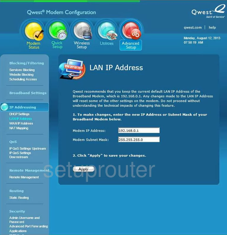 router IP address lan home network