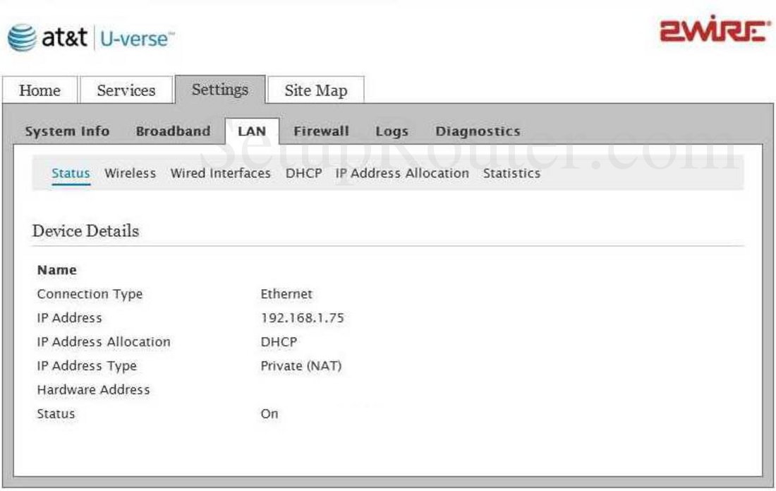 2Wire 3600HGV Screenshot LAN Status