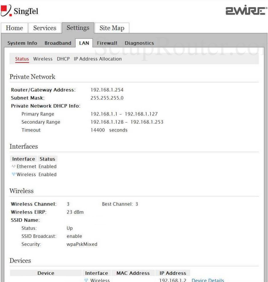 2Wire 5012NV002 Screenshot LAN Status