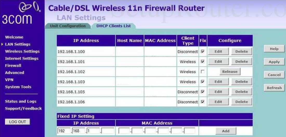 3Com 3CRWER300 73 Screenshot DHCP Client List
