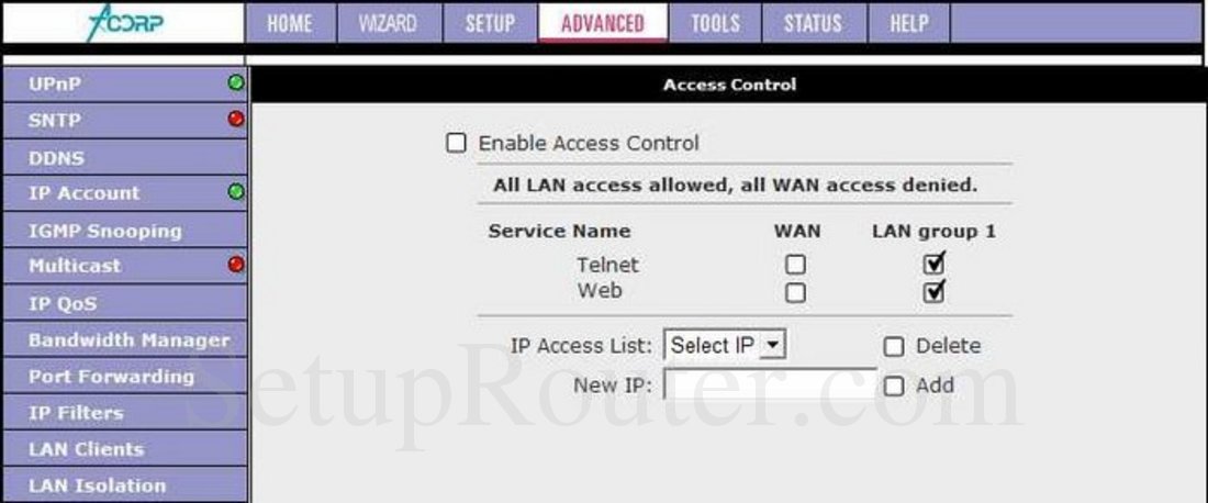 Acorp sprinter adsl2 router lan 410 настройка