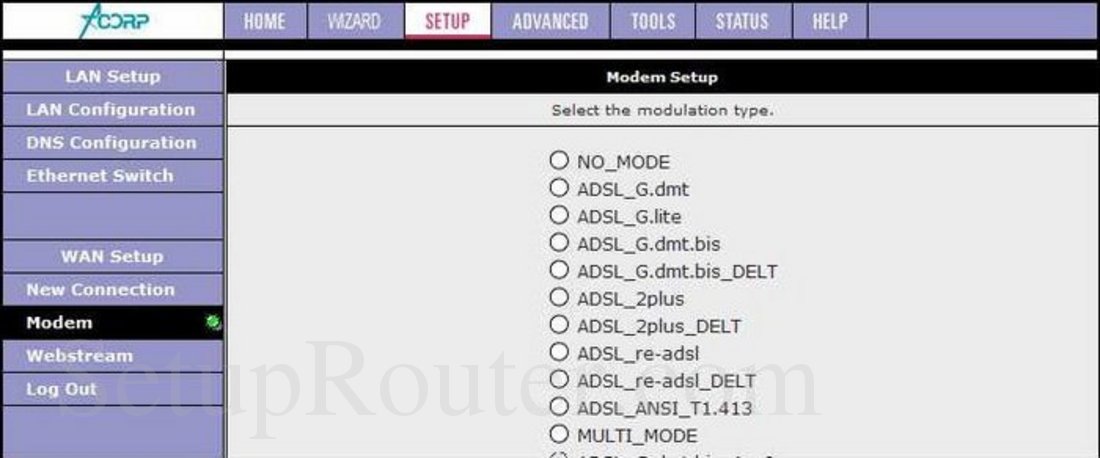 Acorp модем настройка adsl