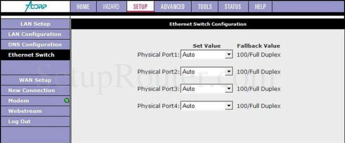 Acorp sprinter adsl2 router lan 410 настройка