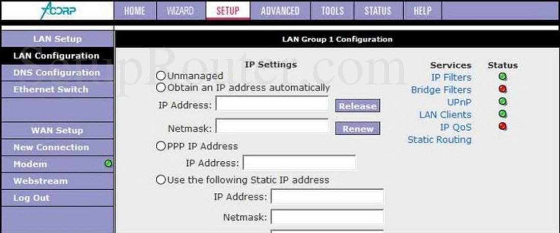 Acorp sprinter adsl2 router lan 410 настройка