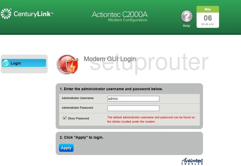 centurylink router default password