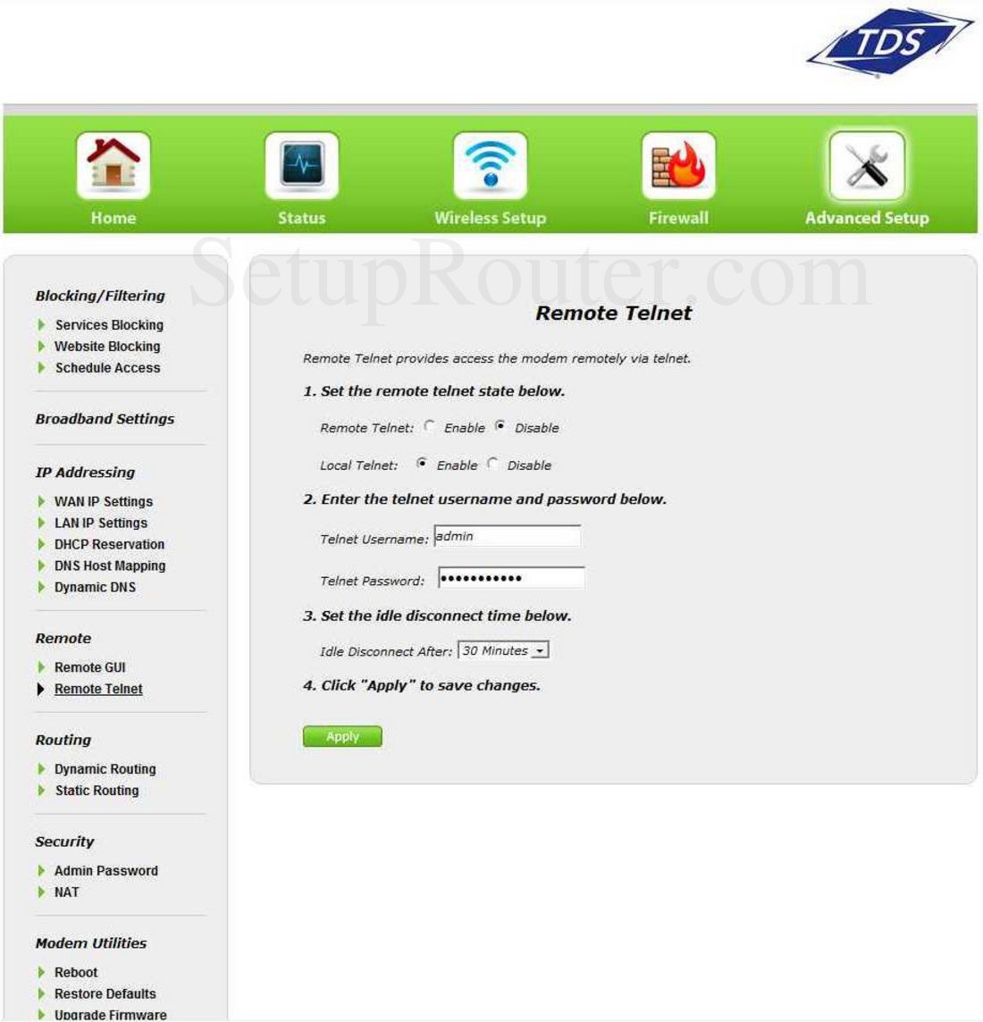 Actiontec GT784WN TDS Screenshot Remote