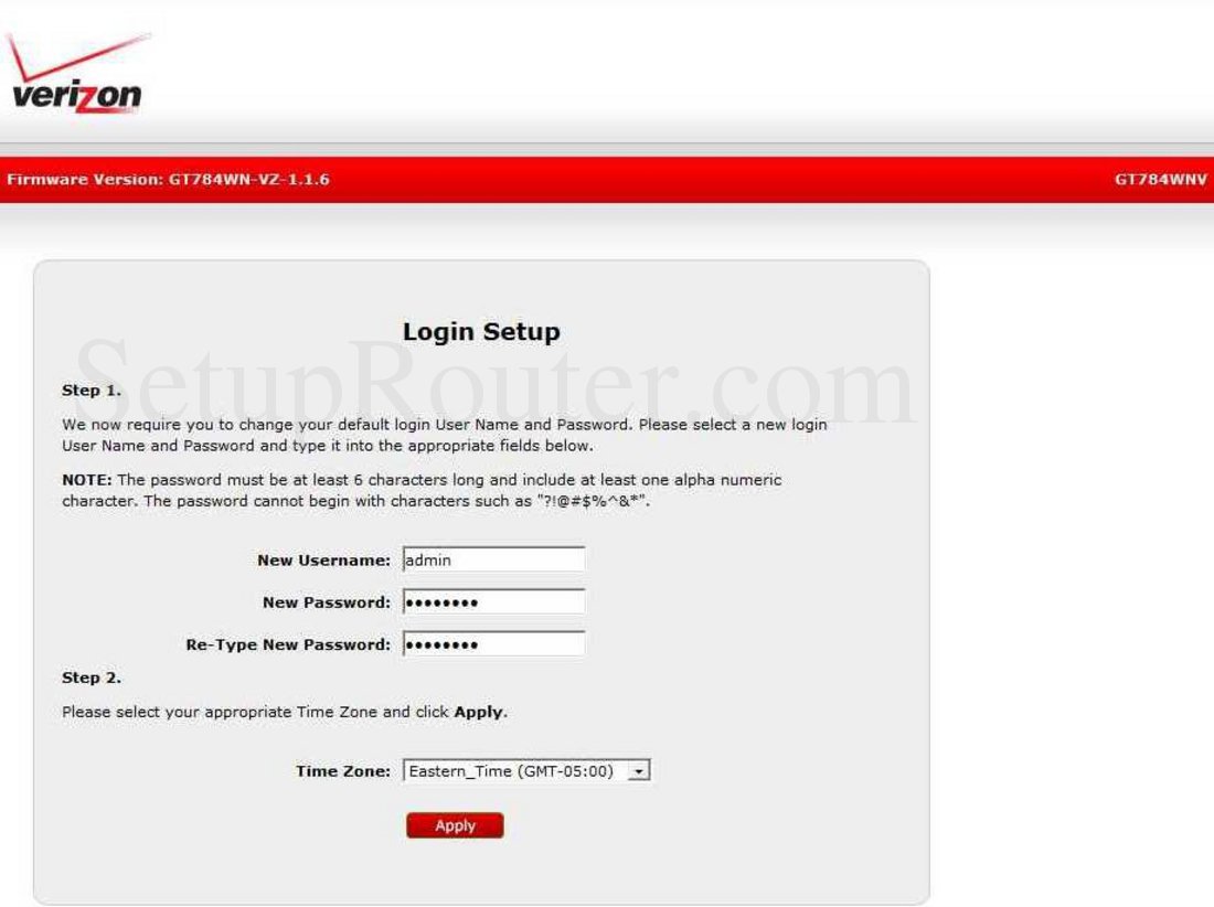 Actiontec GT784WNV Screenshot Login Setup