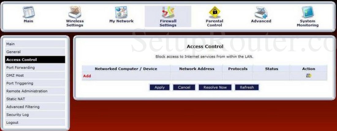 Actiontec MI424WR-GEN2-Rev-F Screenshot Access Control
