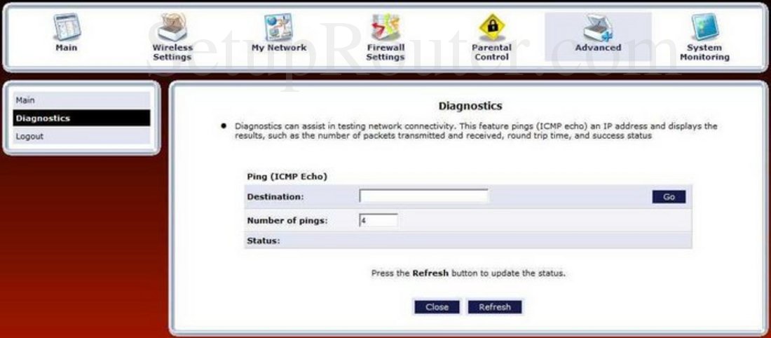 Actiontec MI424WR-GEN2-Rev-F Screenshot Diagnostics