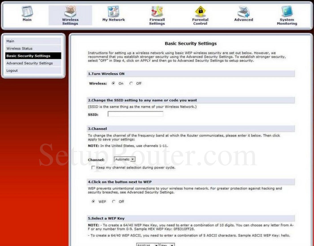 Actiontec MI424WR-GEN2-Rev-F Screenshot Basic Security Settings