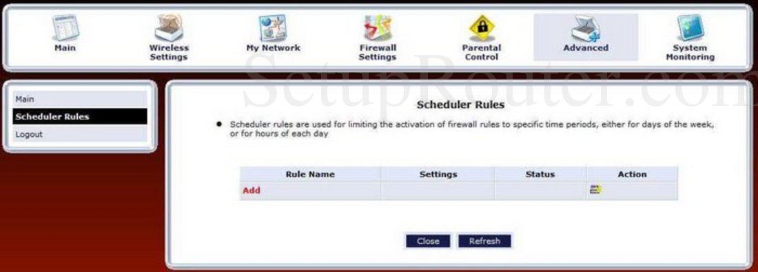 Actiontec MI424WR-GEN2-Rev-F Screenshot Scheduler Rules
