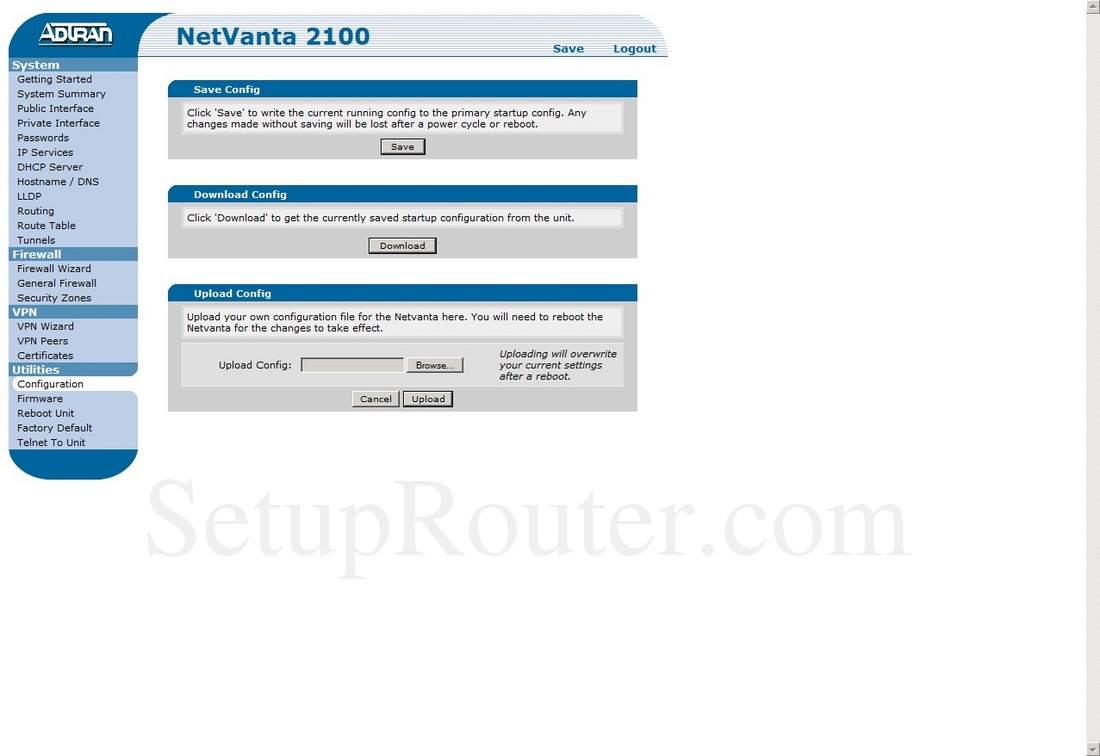 Adtran NetVanta 2100 Screenshot Configuration