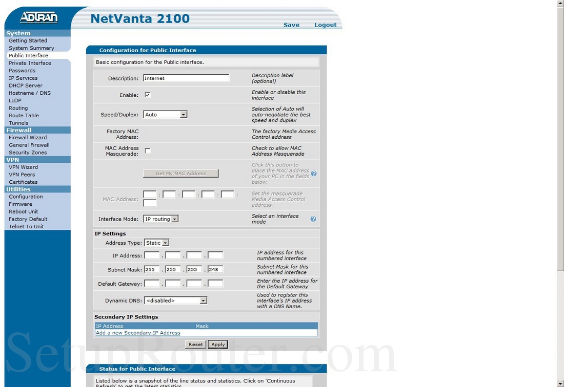 Adtran NetVanta 2100 Screenshot PublicInterface