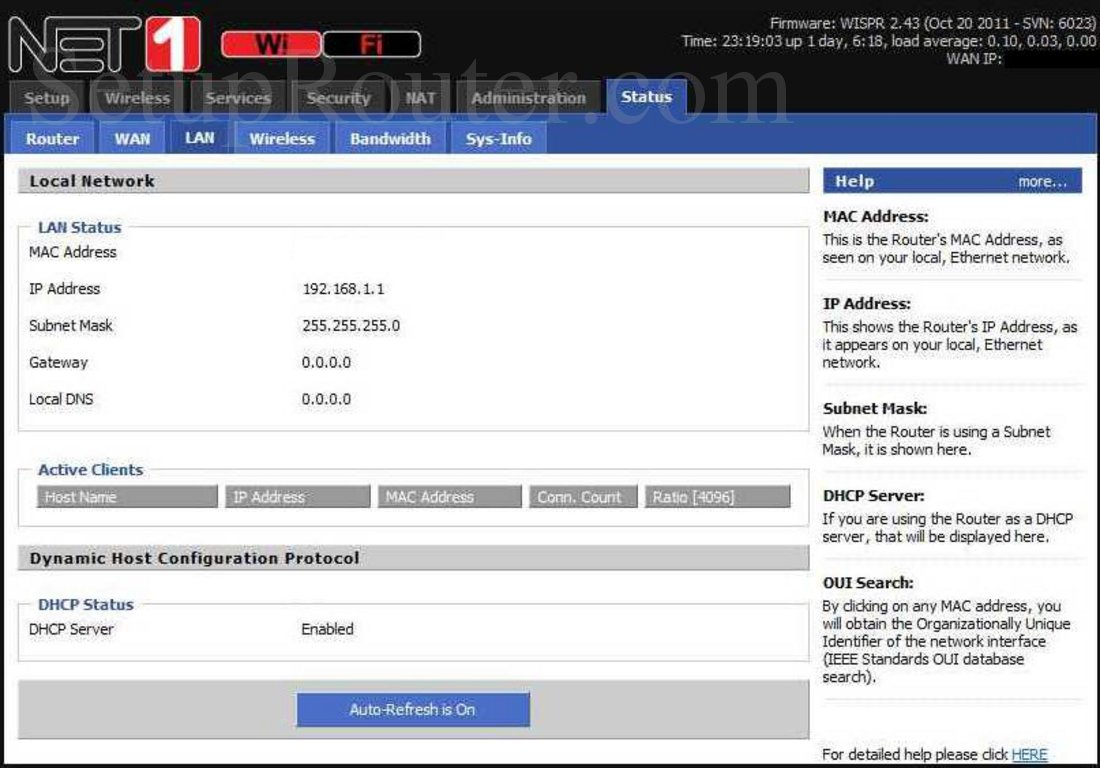AirLAN WR150 Screenshot LAN Status