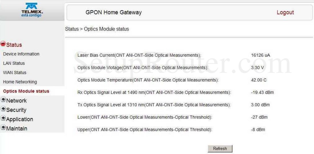 Alcatel-Lucent I-240W-Q Screenshot Optics Module Status