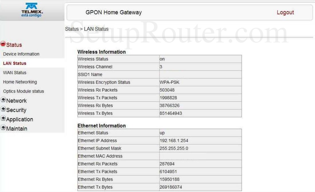 AlcatelLucent I240WQ Screenshot LAN Status