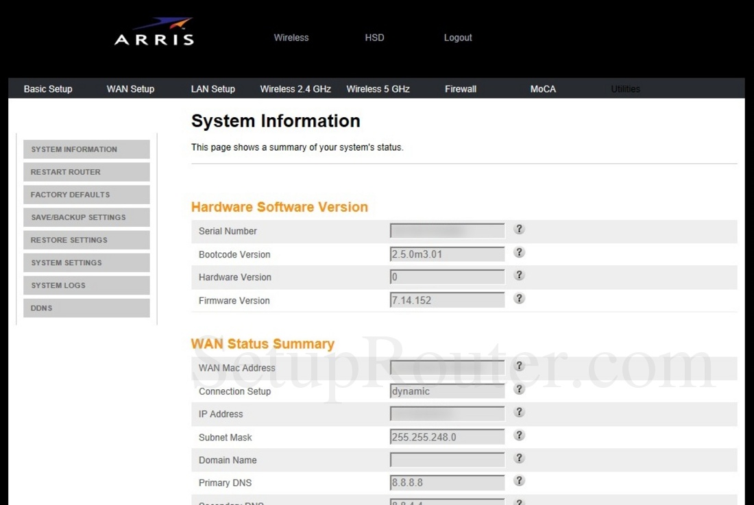 Arris DCX3635 Screenshot SystemInformation