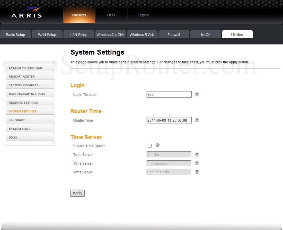 Arris DG1670 Screenshot SystemSettings