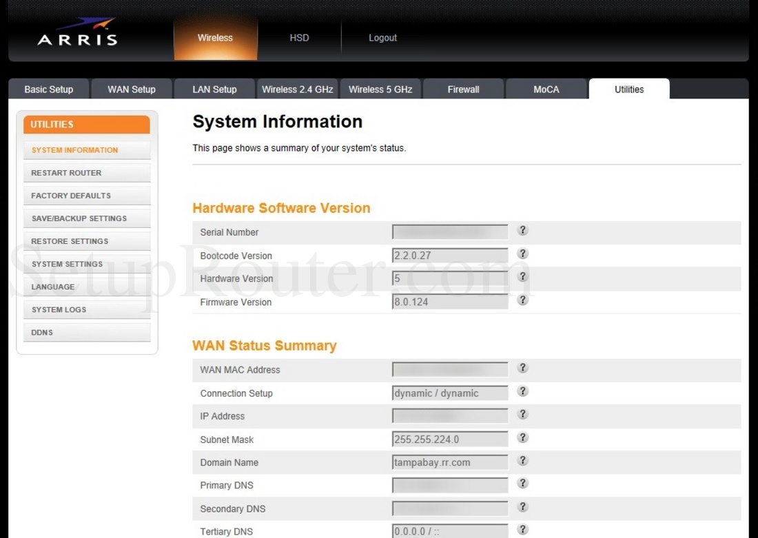 Arris DG167A Screenshot SystemInformation